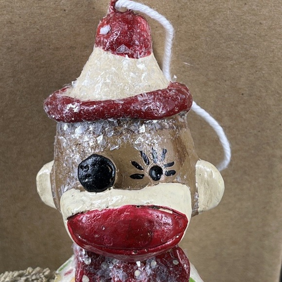 Penny McAllister Clown Sock Monkey Christmas Tree Ornament Yellow Red Polka Dots - Picture 4 of 16